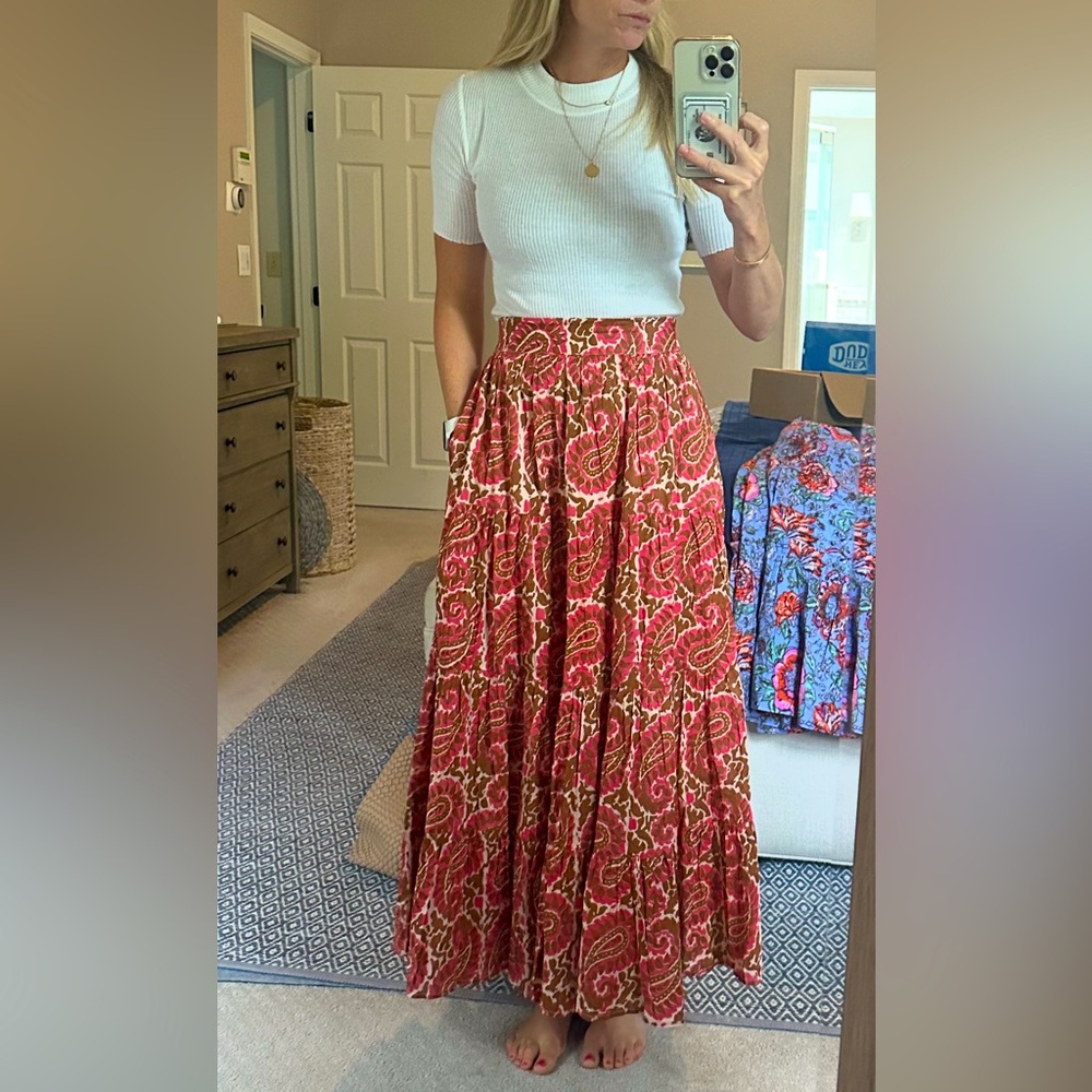CLEOBELLA x Evereve NWT Jacinta Pink Organic Cotton Maxi Skirt Pockets // XS